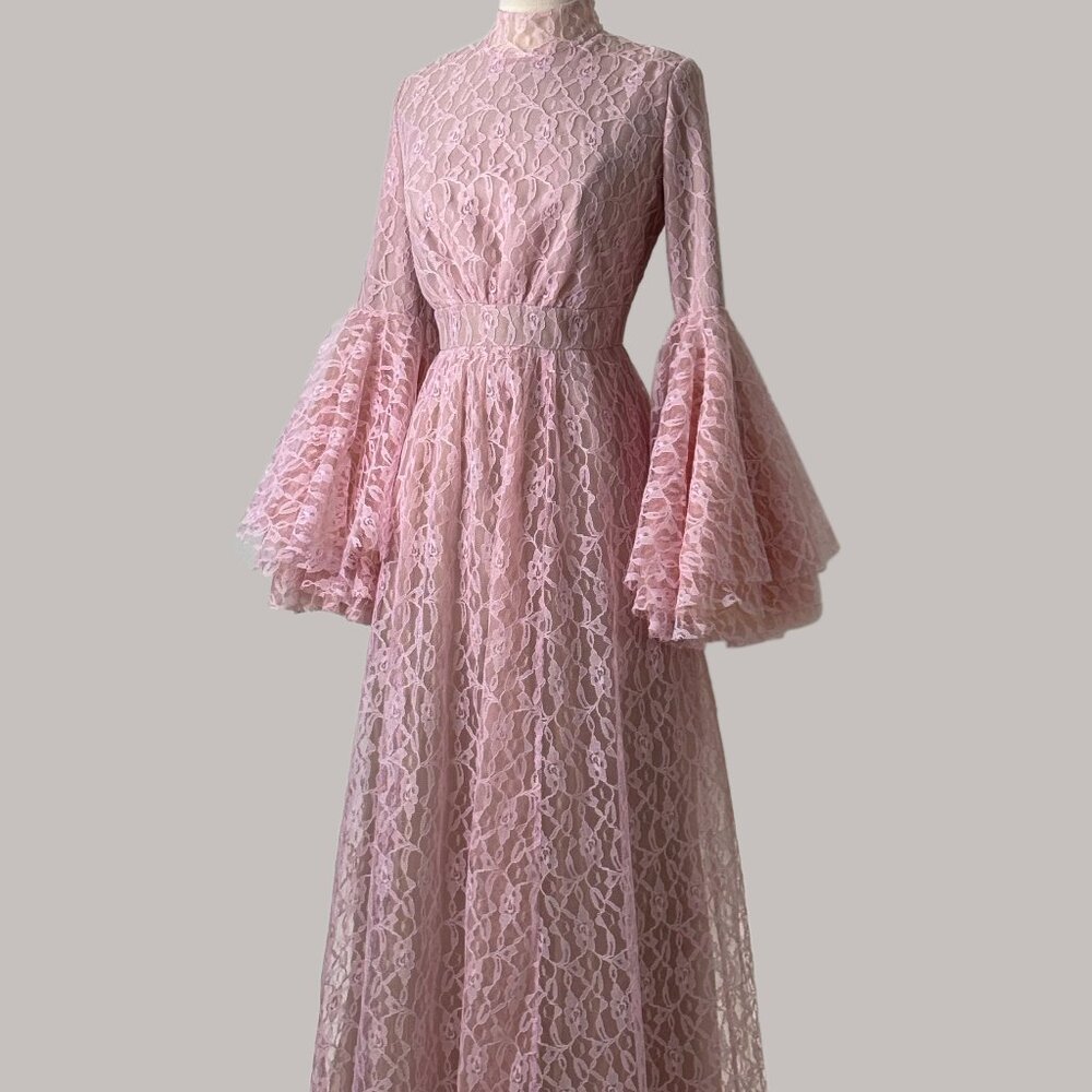 Preloved US 8 Anna Augusta Pink Lace Maxi Evening Dress